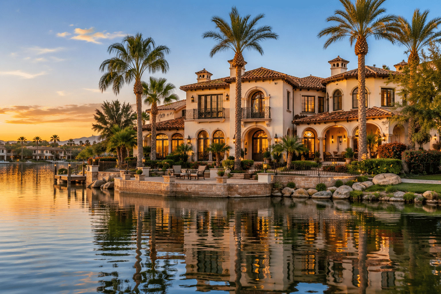 Ocotillo Chandler lakefront estate Mediterranean architecture waterfront home