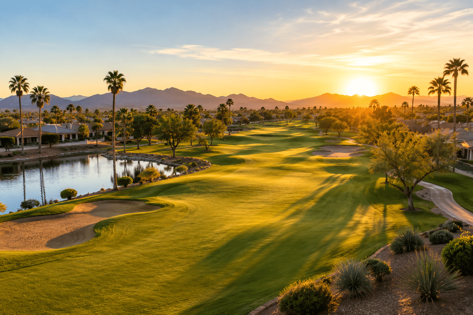 Dobson Ranch Golf Course fairway at sunrise Mesa Arizona
