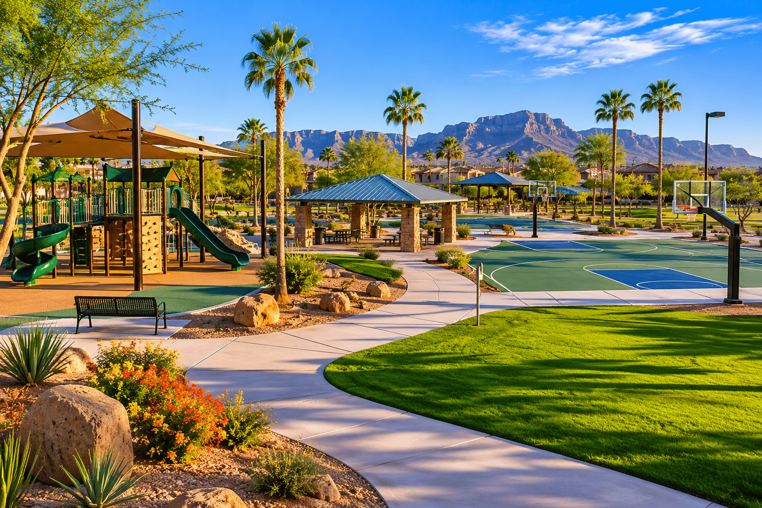Augusta Ranch park playground and basketball courts community amenities