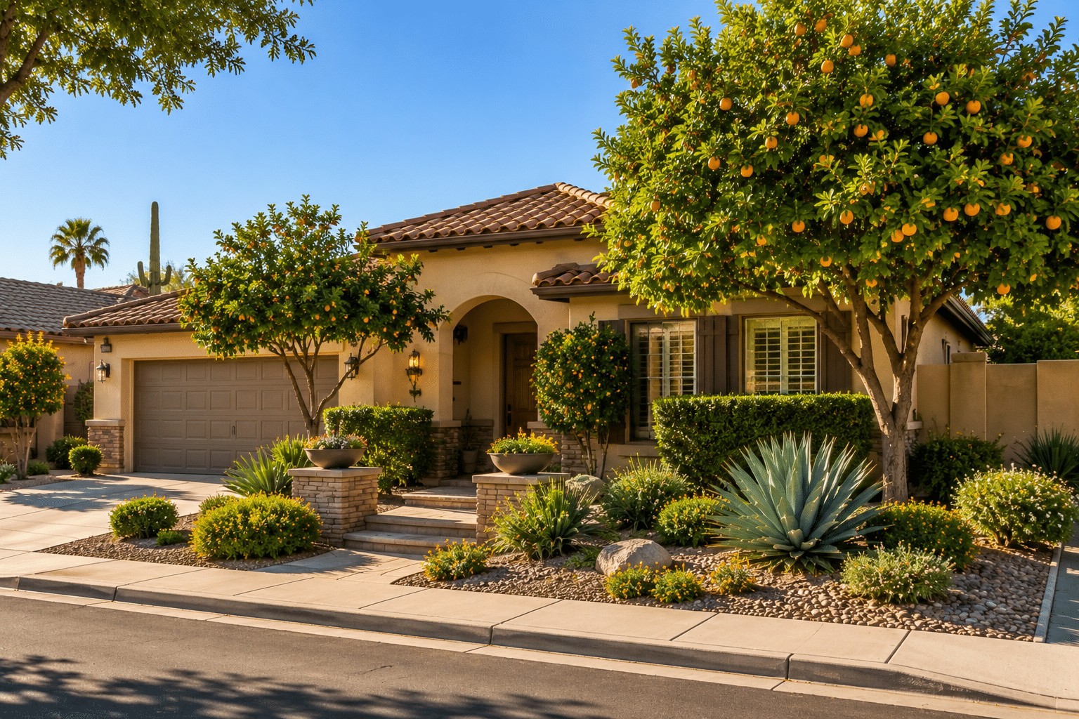 The Groves Mesa AZ real estate single-family home with heritage citrus landscaping