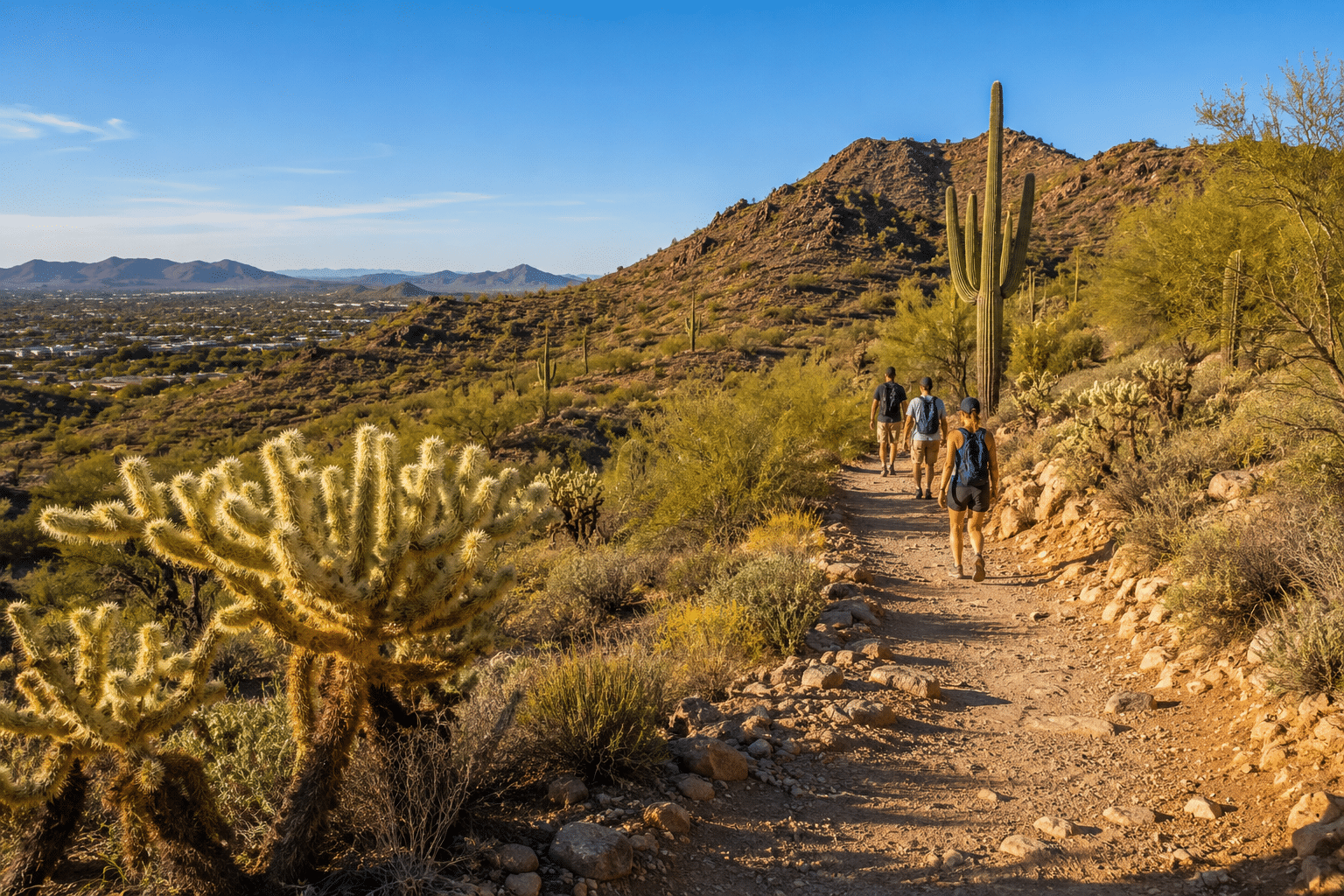 Thunderbird Conservation Park Cholla Loop trail hikers Glendale