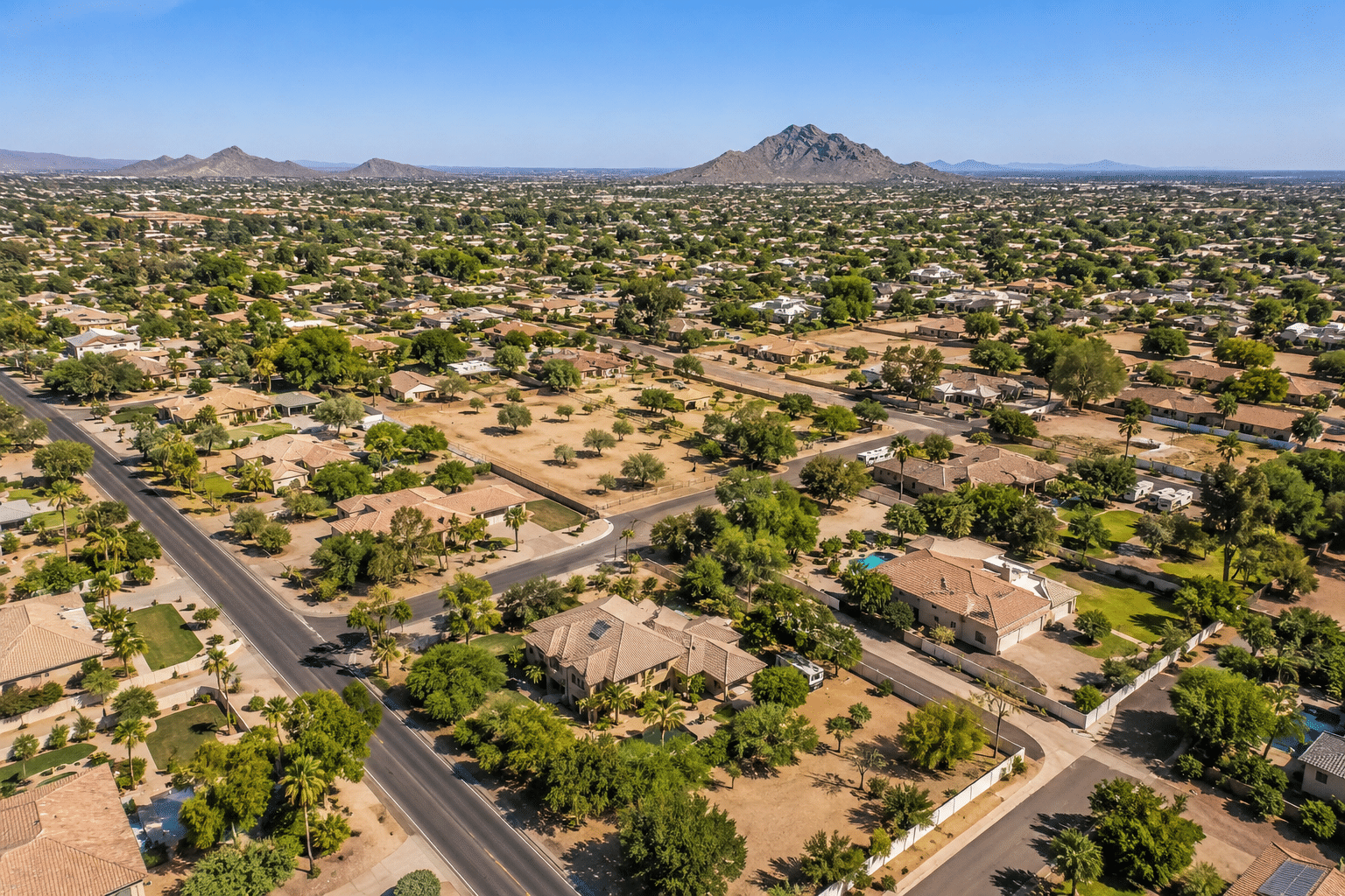 Marshall Ranch Glendale AZ neighborhood aerial view large lots
