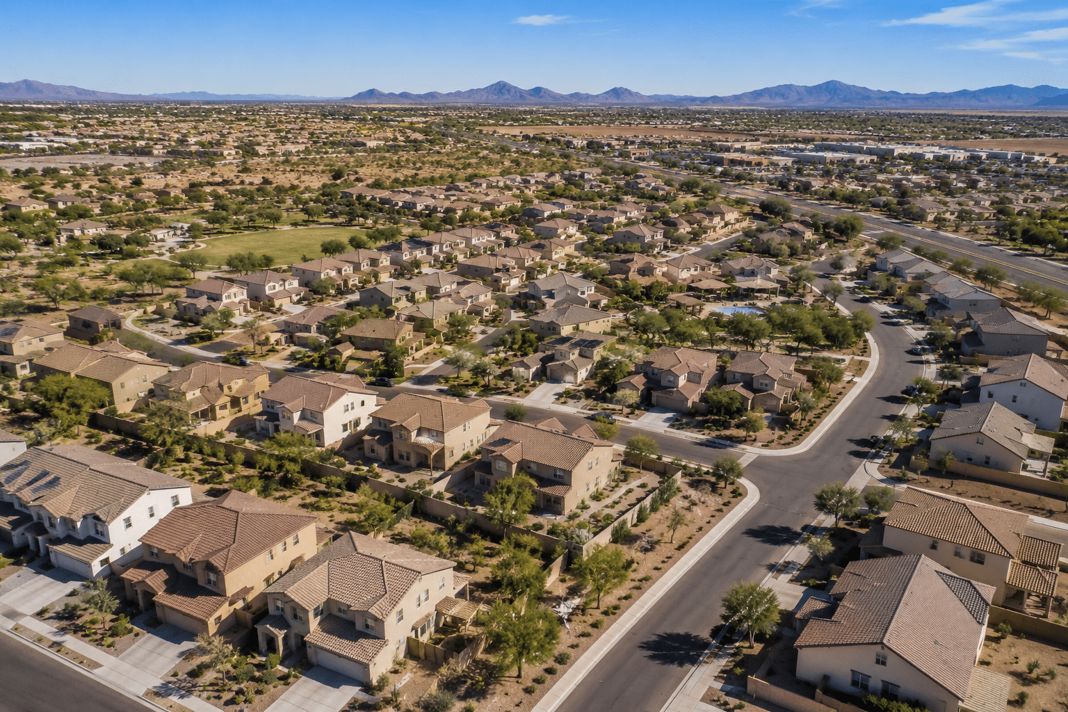 Tessera Glendale AZ Beazer Homes single-family neighborhood aerial view