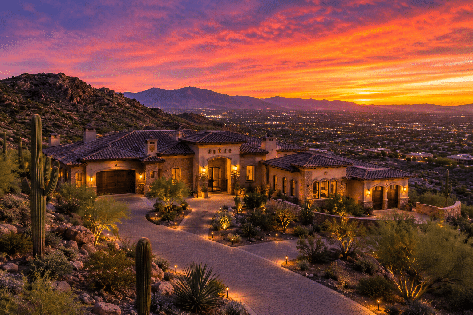 Tuscany Hills homes for sale hillside estate Sonoran Desert sunset