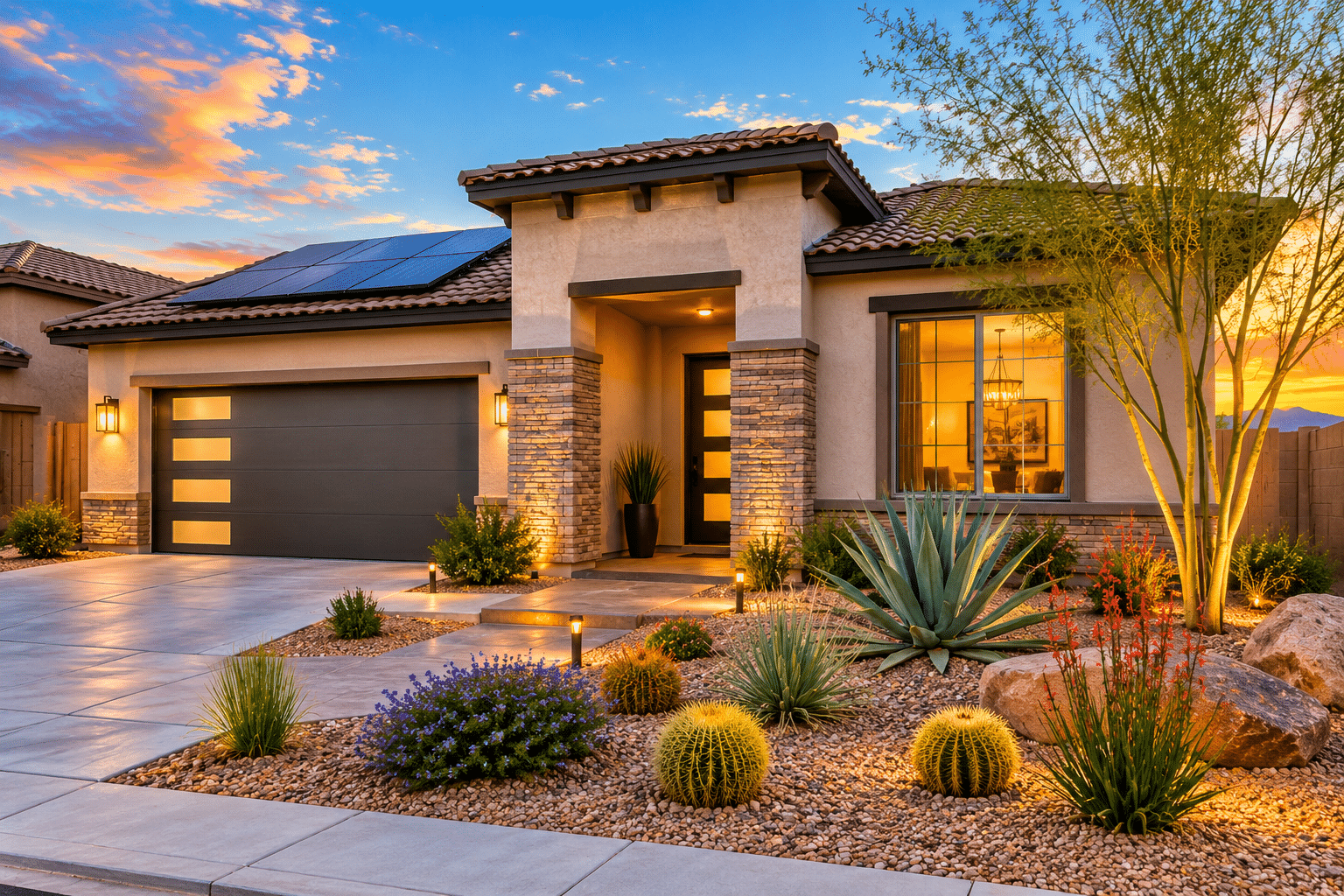 Icon at Thunderbird energy-efficient new home exterior desert landscaping