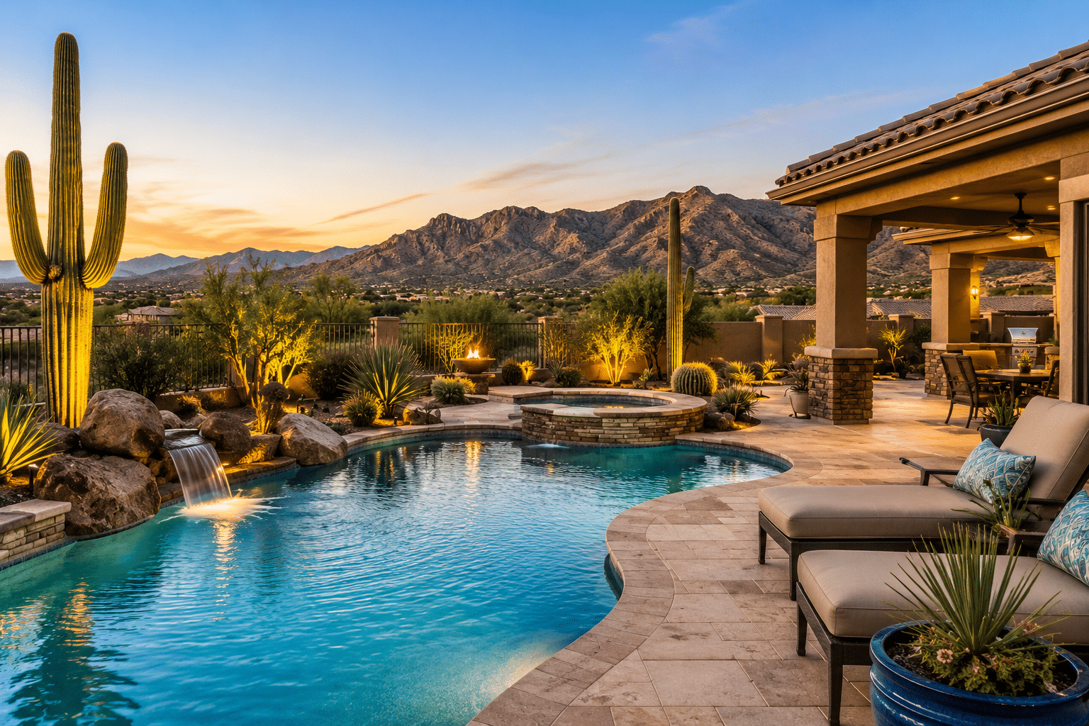 Rock Springs North Peoria AZ resort-style backyard pool with Sonoran Desert landscape