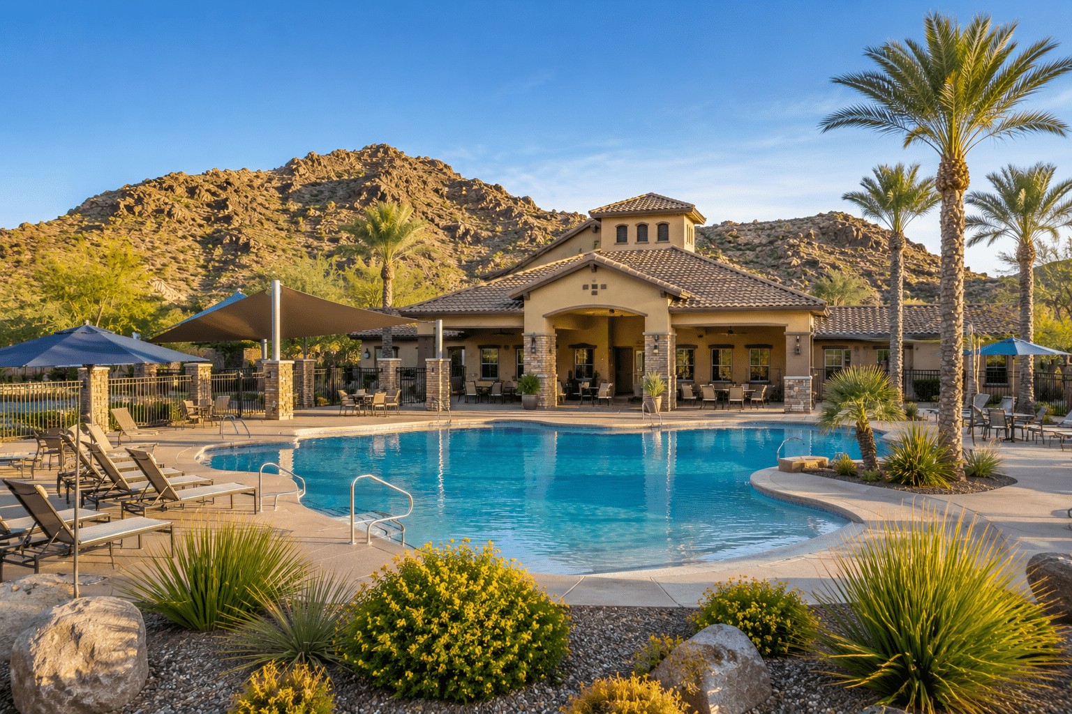 Sonoran Mountain Ranch community pool and clubhouse amenities