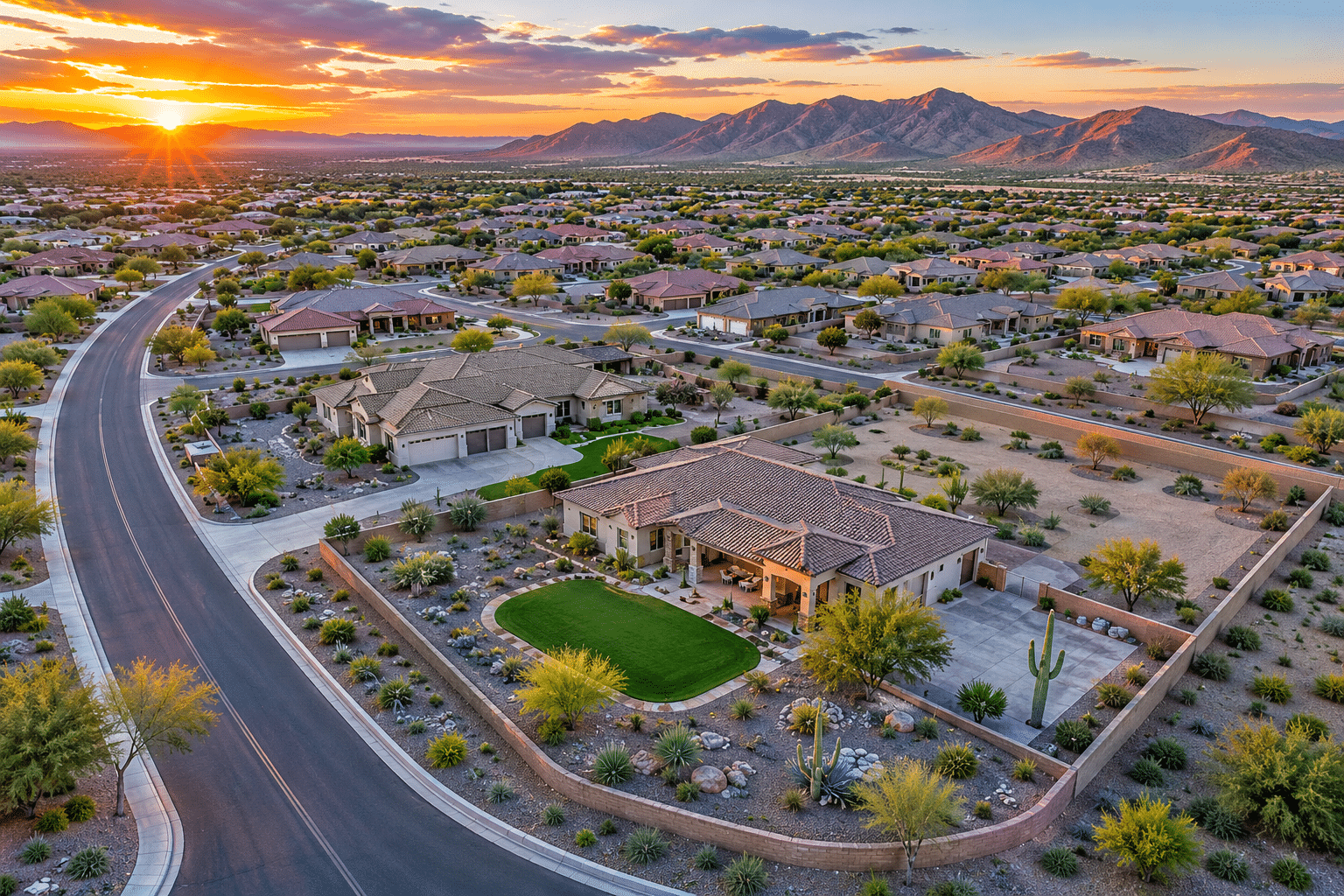 Sunset Ranch Peoria AZ aerial view of single-level homes and oversized lots