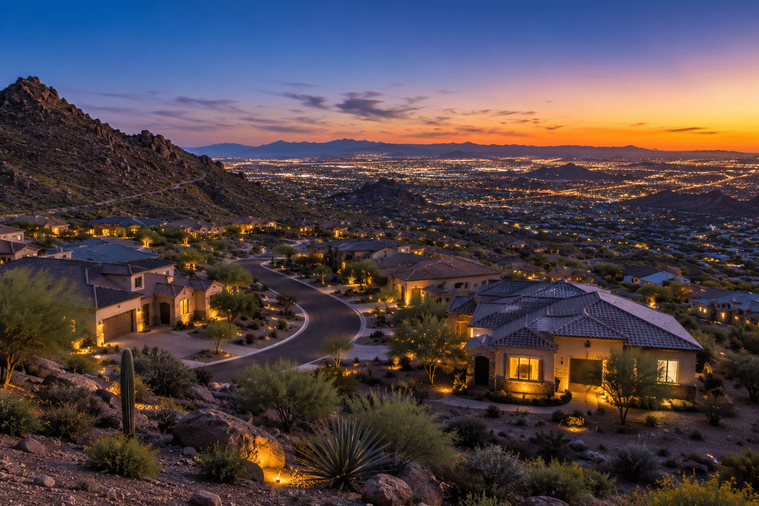 West Wing Mountain homes for sale elevated view city lights Peoria