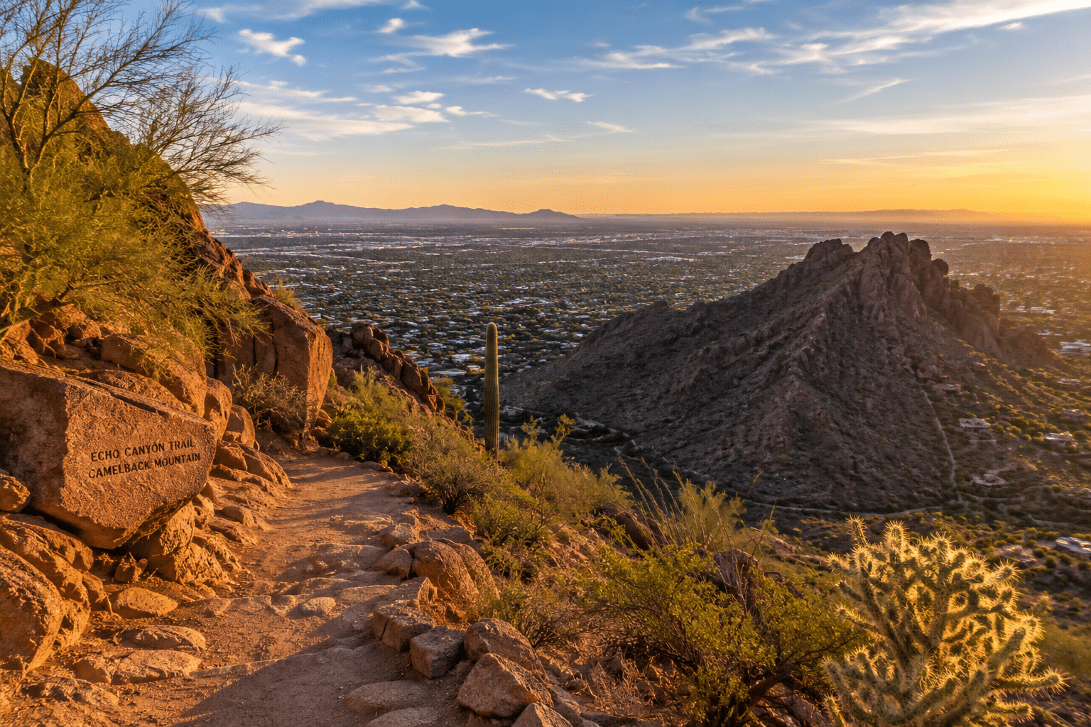 Echo Canyon trail Camelback Mountain summit view Phoenix Arizona
