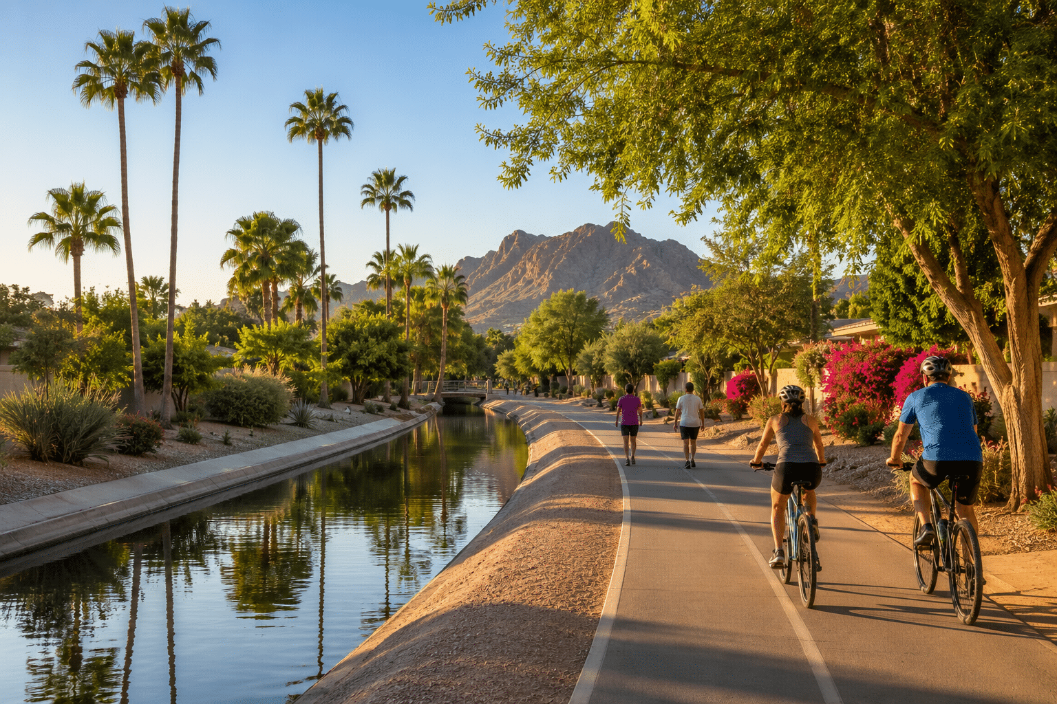 Arizona Canal Trail Arcadia Phoenix morning cyclists and walkers