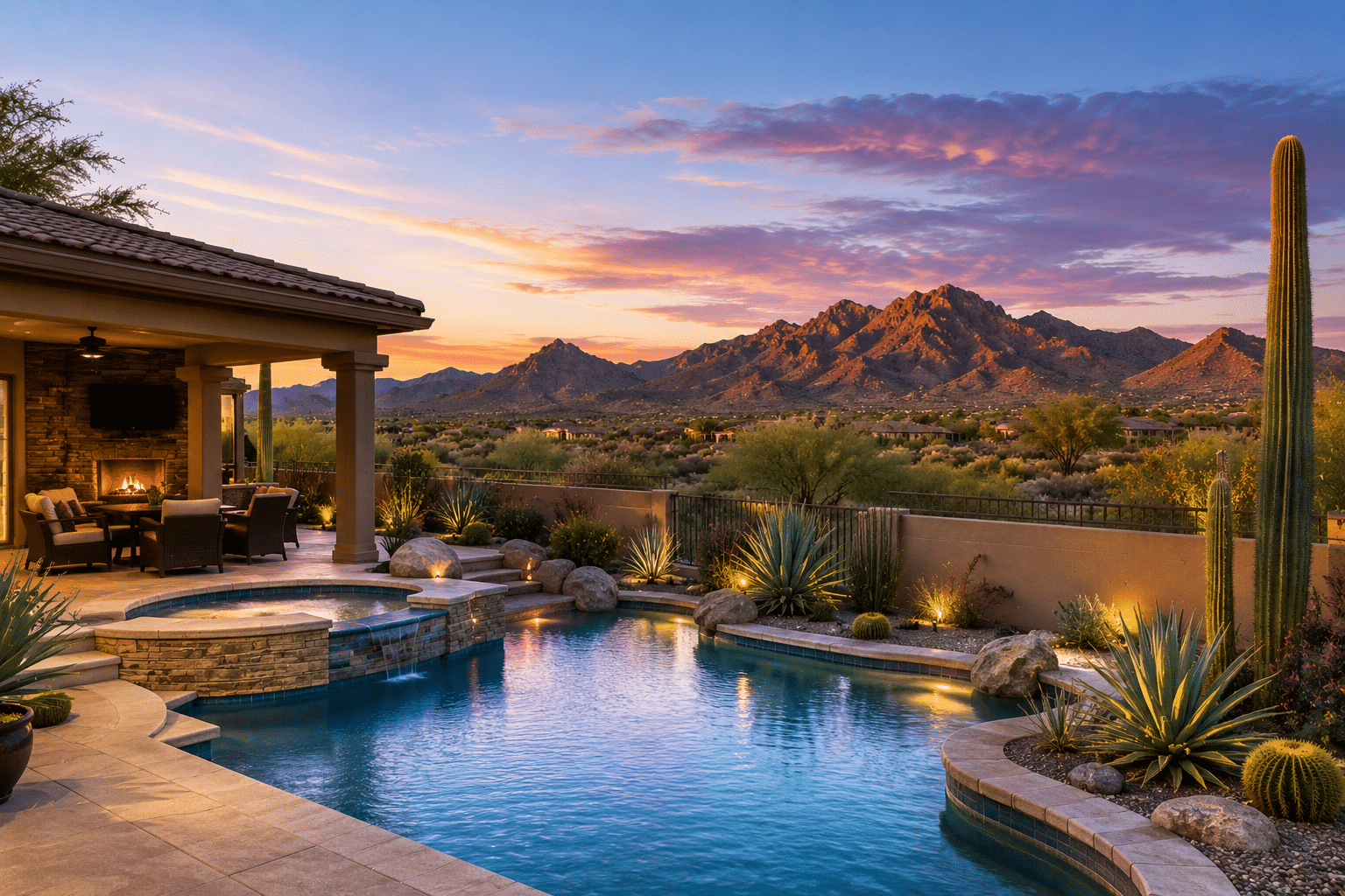 Tatum Highlands Phoenix AZ desert mountain view from backyard pool