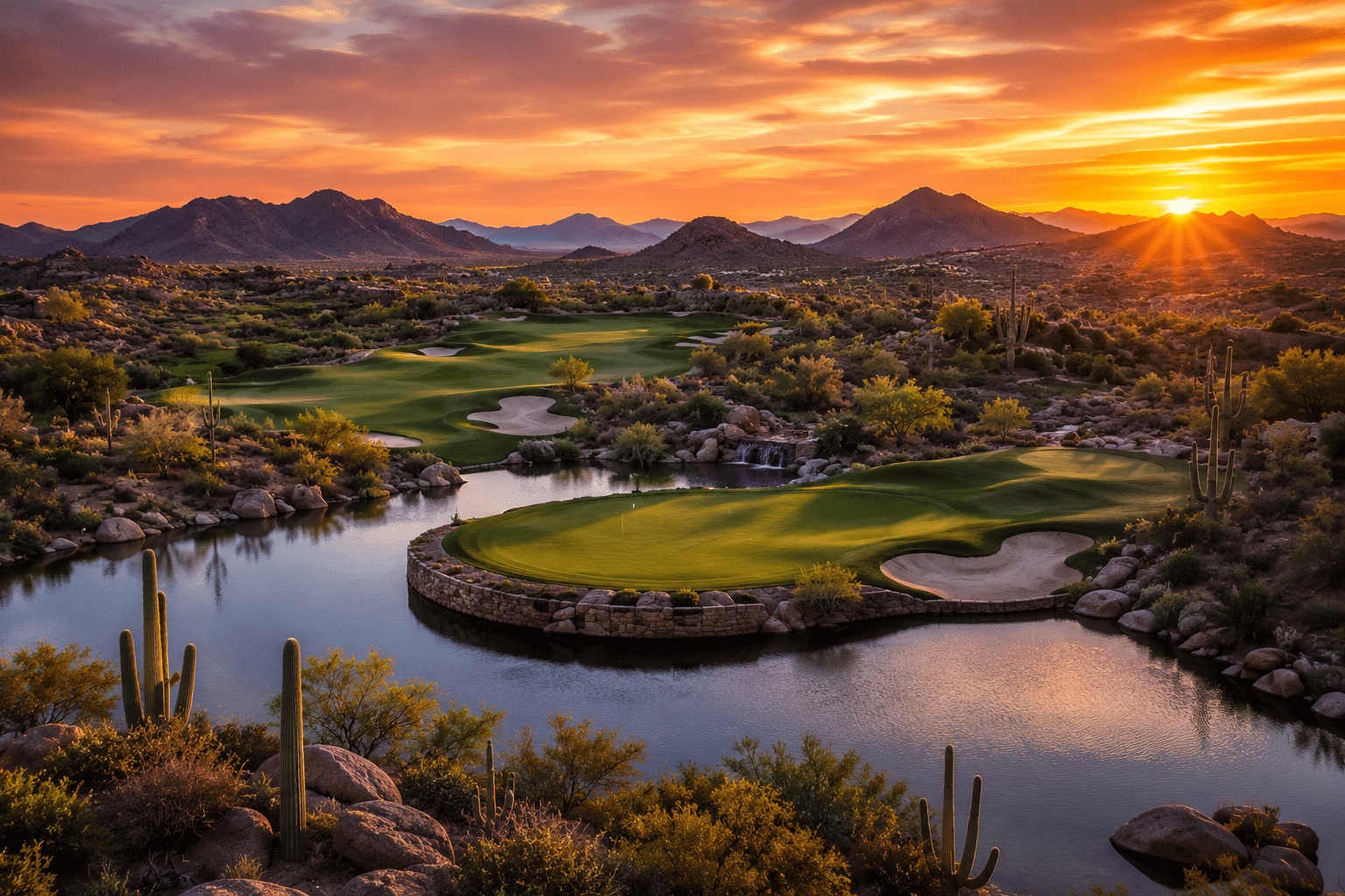 Desert Mountain Jack Nicklaus Cochise golf course at sunset