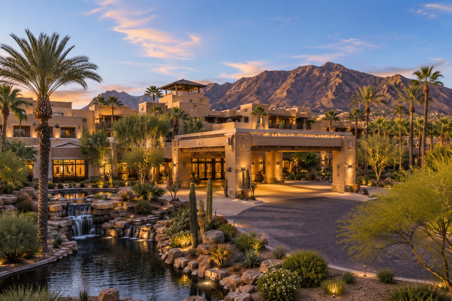 Gainey Ranch guard-gated entrance palm tree boulevard Scottsdale