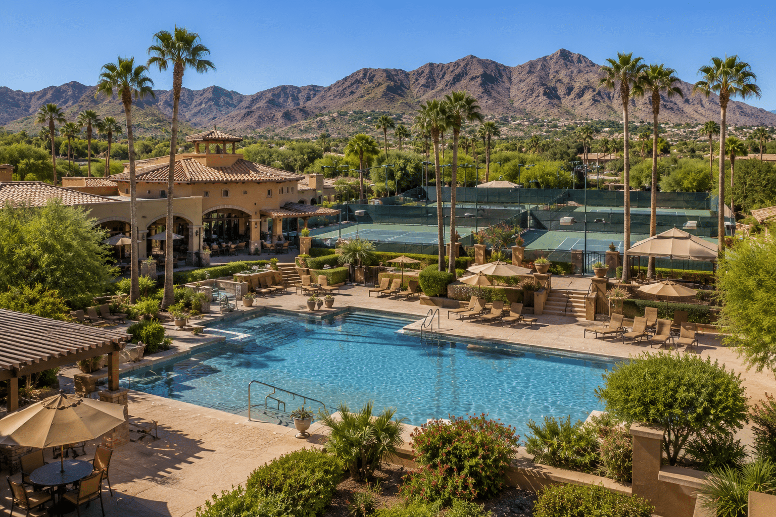 Daniel C. Gainey Estate Club swimming pool and tennis courts