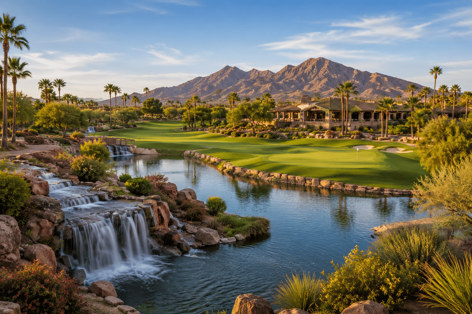 Gainey Ranch Golf Club Lakes Course waterfall ninth hole