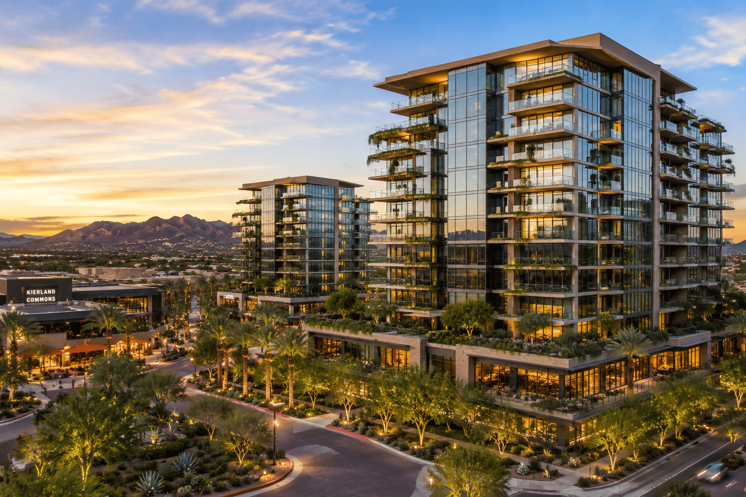Optima Kierland luxury high-rise condominiums North Scottsdale skyline